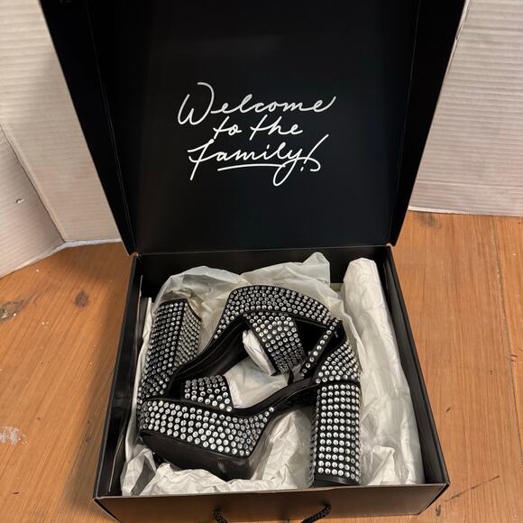 D’Amelio Mayvinaa Crystal Fabric Platform Block Heel Sandals Womens Size 6 Black - Picture 3 of 6